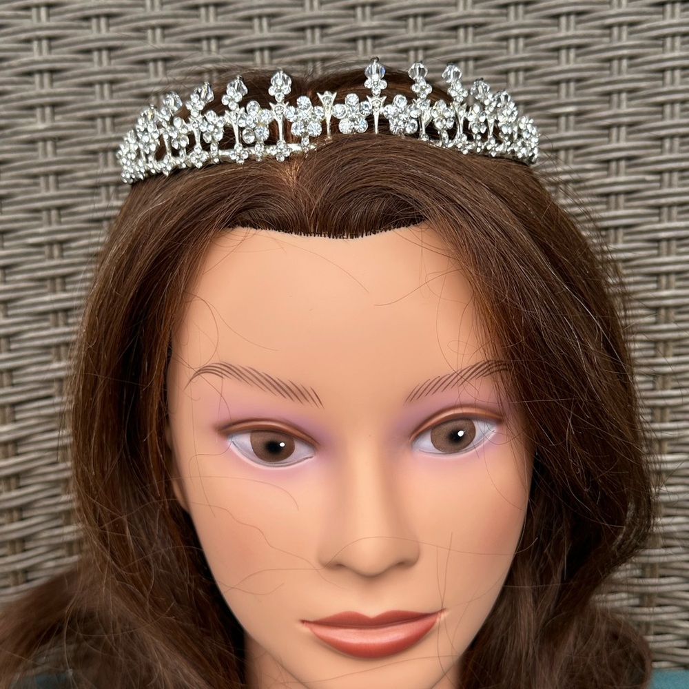 CRYSTALS VINTAGE SILVER PLATED Princess Tiara Headband Bridal Rhinestones Pretty